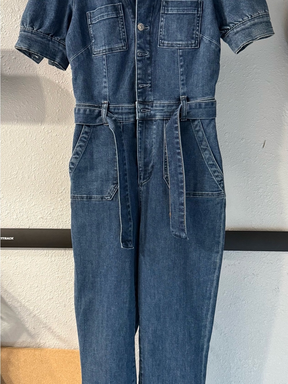 Denim Short-Sleeve Jumpsuit
